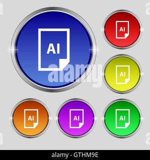 Datei AI Symbol Zeichen. Rundes Symbol auf hellen bunten Knöpfen. Vektor Stock Vektor