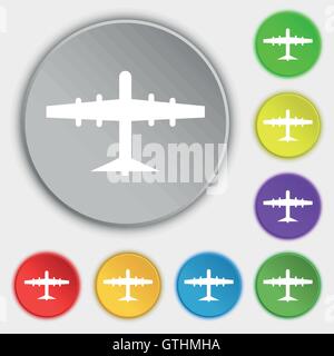 Flugzeug-Symbol Zeichen. Symbol auf acht flache Schaltflächen. Vektor Stock Vektor