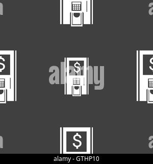 ATM-Symbol Zeichen. Nahtlose Muster auf einem grauen Hintergrund. Vektor Stock Vektor