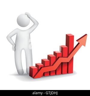 3D Mann mit einem weißen Hintergrund isoliert Balkendiagramm denken Stock Vektor