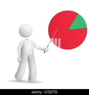3D Mann ist den Kreisdiagramm isoliert weißen Hintergrund erklären. Stock Vektor