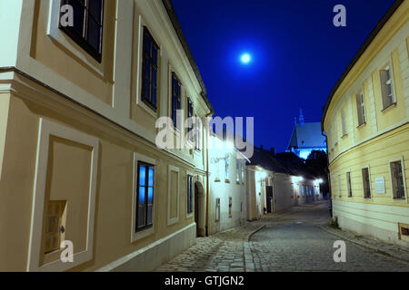 verlassene Straße von Bratislava in der Nacht bei Vollmond Stockfoto