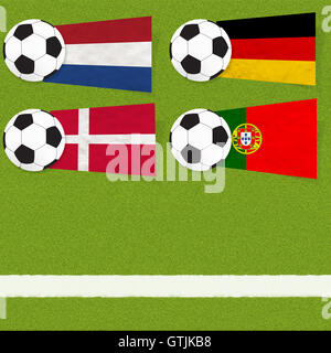 Plastilin Flagge Fußball auf Rasen Hintergrund Stockfoto