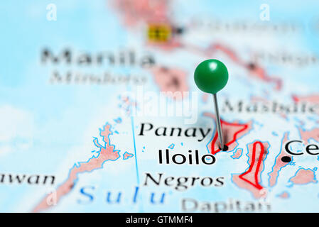 Iloilo, fixiert auf einer Karte von Philippinen Stockfoto