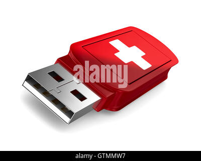 USB-Flash-Laufwerk auf weißem Hintergrund zu retten. Isolierte 3D-Bild Stockfoto