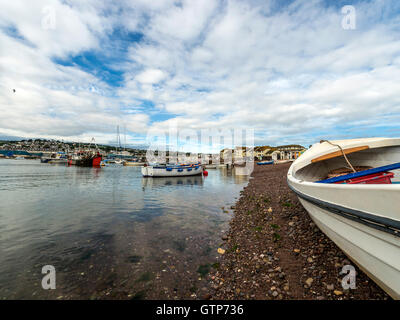 Landschaft, die Darstellung der Meeresküste entlang dem Fluß Teign in Teignmouth, mit Blick auf Shaldon Brücke / Teignmouth Hintergrund Stockfoto