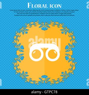 Fernglas-Symbol-Symbol. Flache Blütenmuster auf blauem abstrakten Hintergrund mit Platz für Ihren Text. Vektor Stock Vektor