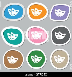 Maske Symbol Symbole. Bunte Papier Sticker. Vektor Stock Vektor