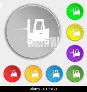 Gabelstapler Symbol Zeichen. Symbol auf acht flache Schaltflächen. Vektor Stock Vektor