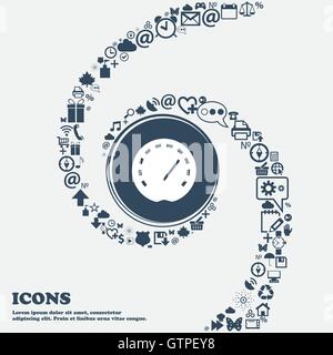 Tacho-Symbol in der Mitte. Um die vielen schönen Symbole in einer Spirale gewickelt. Sie können jeweils separat für Ihre desi Stock Vektor