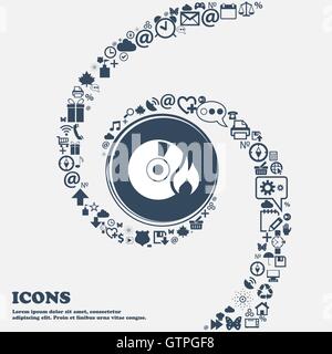 CD-Symbol in der Mitte. Um die vielen schönen Symbole in einer Spirale gewickelt. Sie können jeweils separat für Ihr Design verwenden. Vecto Stock Vektor