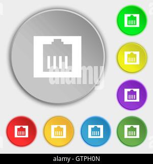 Internet-Kabel, RJ-45-Symbol Zeichen. Symbol auf acht flache Schaltflächen. Vektor Stock Vektor