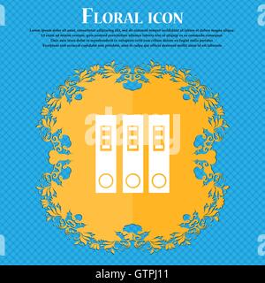 Ordner Symbol Symbol. Flache Blütenmuster auf blauem abstrakten Hintergrund mit Platz für Ihren Text. Vektor Stock Vektor