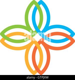 Isolierte abstrakt bunt Kreuz Vektor-Logo. Medizinische Logo. Blumen Blüten Illustration. Floral dekoratives Element. Klinik ein Stock Vektor