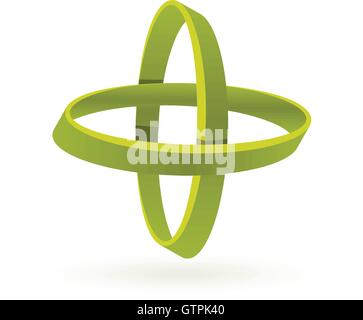 Isolierte grüne Farbe Kreuz Vektor-Logo. Abstrakte Kreise auf dem weißen Hintergrund. Geometrische Elemente. Bewegung der Atome. Stock Vektor