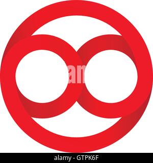 Isolierte abstrakte Vektor-Logo. Rote Farbe Schriftzug. Zeichen der Unendlichkeit im inneren Kreis. Stock Vektor