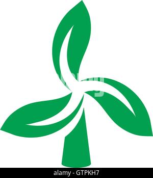 Wind-Energie-Tag. Grüne abstrakte Logo. Blatt-Logo. Turbine-Logo. Stock Vektor