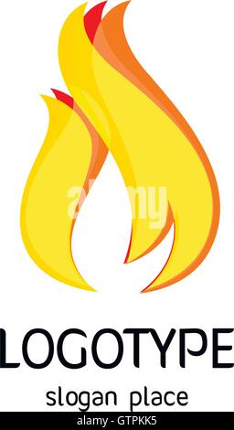 Isolierte Vektor-Brand-Logo. Gelb und orange Flamme Schriftzug. Stock Vektor