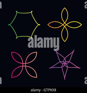 Isolierte bunte abstrakte florale Vektor Logo-Set. Blume Bilder Sammlung. Gliederung der Anlage. Dekoratives Muster. Stock Vektor