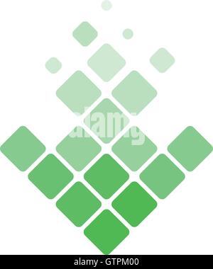 Laden Sie Symbol. Grüner Pfeil. Logo der transluzenten Lutschtabletten. Geometrische Logo herunterladen. Stock Vektor