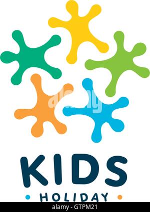 Isolierte bunte Kinder-Silhouette-Vektor-Logo. Glückliche Menschen Schriftzug zu abstrahieren. Kinder-Illustration. Kindergarten-Emblem. Lustig Stock Vektor