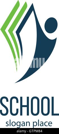 Isolierte abstrakt menschliche Silhouette mit Buch-Vektor-Logo. Schul- und Schriftzug. Bildung-Abbildung. Studium der Zeichen. Stock Vektor