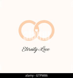 Ewigkeit Liebe Vektor-Logo. Gold Trauringe. Endlose Liebe isolierten Symbol. Außergewöhnliches Design Logo. Stock Vektor