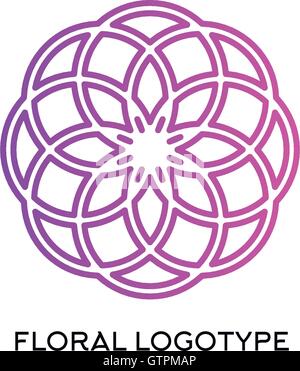Isolierte abstrakte florale Ornament-Vektor-Logo. Lila Schneeflocke Weihnachten Logo. Stock Vektor