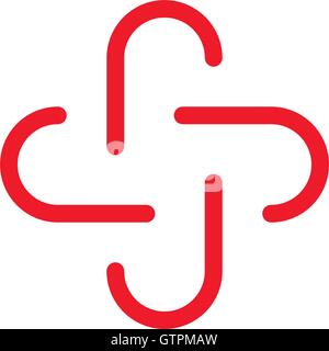 Zusammenfassung des isolierten Rot Kreuz Vektor-Logo. Skizzierten Pluszeichen. Medizinische-Symbol. Dekoratives Element. Stock Vektor