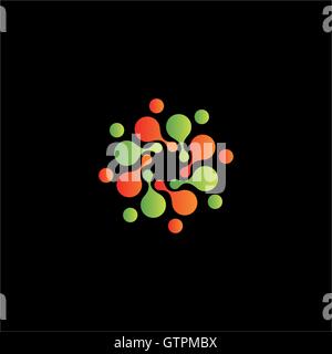 Isolierte abstrakte orange und grüne Blume Vektor-Logo. Runde Spirale Dekoration Stock Vektor