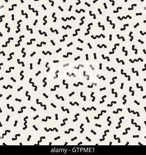 Vektor nahtlose schwarz-weiß Memphis Zickzacklinien durcheinander Muster Stock Vektor