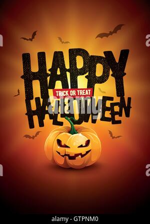 Happy Halloween-Poster-Design mit Trick or Treat Text und Kürbis Illustration Vektor. Stock Vektor