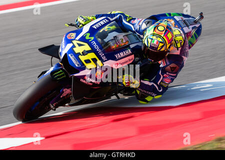 Misano Adriatico, Italien. 9. September 2016. VALENTINO ROSSI von Movistar Yamaha MotoGP fährt während des Trainings der 2016 Moto GP von San Marino in Misano World Circuit in Misano Adriatico, Italien. Bildnachweis: James Gasperotti/ZUMA Draht/Alamy Live-Nachrichten Stockfoto