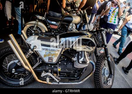 Moto Guzzi Tag der offenen Tür 2016 - Motoraduno Moto Guzzi in Mandello del Lario in Italien Stockfoto