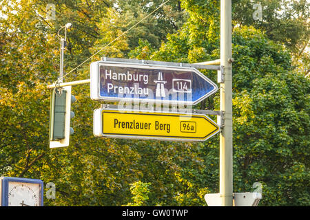 Wegweiser zum Bezirk Berlin Prenzlauer Berg Stockfoto