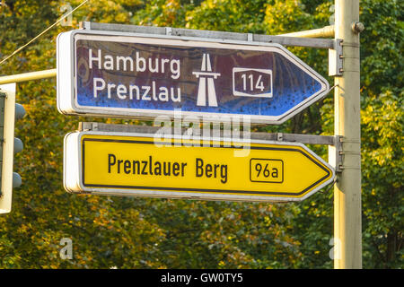 Wegweiser zum Bezirk Berlin Prenzlauer Berg Stockfoto