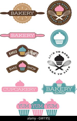 Satz von 10 Bäckerei-Vektor-Design-Elemente. Ideal für Schilder, Plakate web Websites, Logos und vieles mehr. Leicht zu Vektor-Dateien zu bearbeiten. Stock Vektor