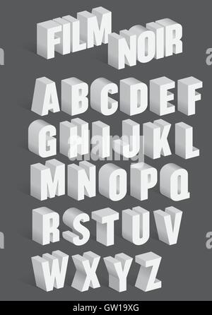 Drei dimensionale Retro Vektor Alphabet inspiriert von Film Noir Filmtiteln. Stock Vektor