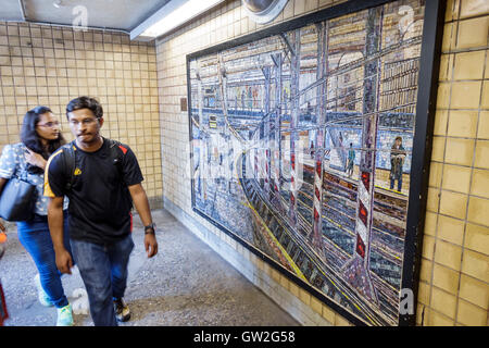 New York City, NY NYC, Lower Manhattan, Spring Street, IRT Lexington Avenue Line, U-Bahn, Station, MTA, öffentliche Verkehrsmittel, Kunstwerke, Installation, Mosaik, Stockfoto