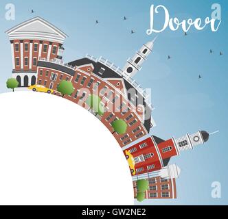 Dover Skyline mit Farbe Gebäuden, blauer Himmel und Textfreiraum. Vektor-Illustration. Geschäftsreisen und Tourismus-Konzept Stock Vektor