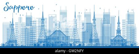 Umriss Sapporo Skyline mit blauen Gebäude. Vektor-Illustration. Wirtschaft und Tourismus-Konzept mit modernen Gebäuden. Stock Vektor