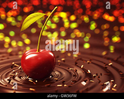 Kirsche auf Schokolade, Illustration. Stockfoto