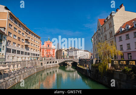 Drei Brücken, Ljubljana, Slowenien Stockfoto