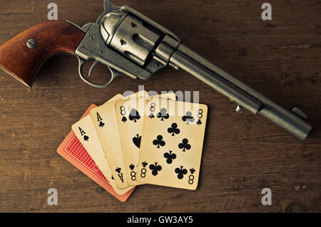 Tote hand, Poker-Karten, die angeblich im Moment seiner Ermordung von Wild Bill Hickok gehalten Stockfoto