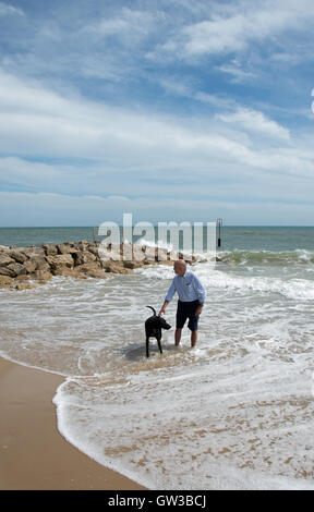 Freundlich zuvorkommend Hundestrand, Christchurch, Dorset Stockfoto