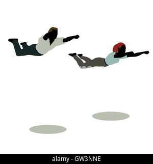 10 EPS-Vektor-Illustration von Mann und Frau Silhouette in noch Pose Super Hero Stock Vektor