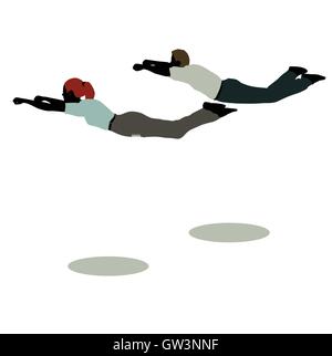 10 EPS-Vektor-Illustration von Mann und Frau Silhouette in noch Pose Super Hero Stock Vektor