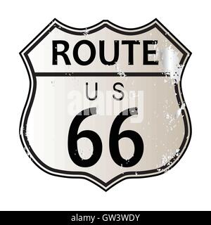 Route 66 Verkehrszeichen auf einem weißen Hintergrund und die Legende ROUTE 66 U.S. Stock Vektor