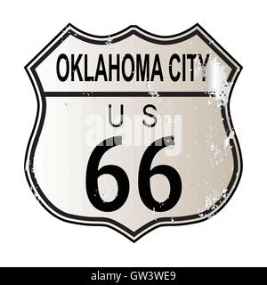 Oklahoma City Route 66 Verkehrszeichen auf einem weißen Hintergrund und die Legende ROUTE 66 U.S. Stock Vektor