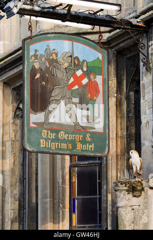 George und Pilger Hotelschild Glastonbury Stockfoto